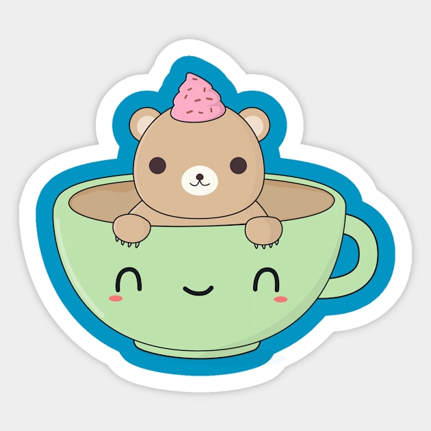 Cute Brown Bear Coffee Mug T-Shirt Sticker by happinessinatee